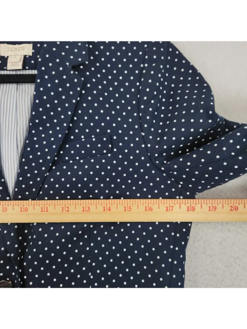 J Crew Jacket Womens 6 Blue Polka Dot Linen Blend Two Button Blazer Career